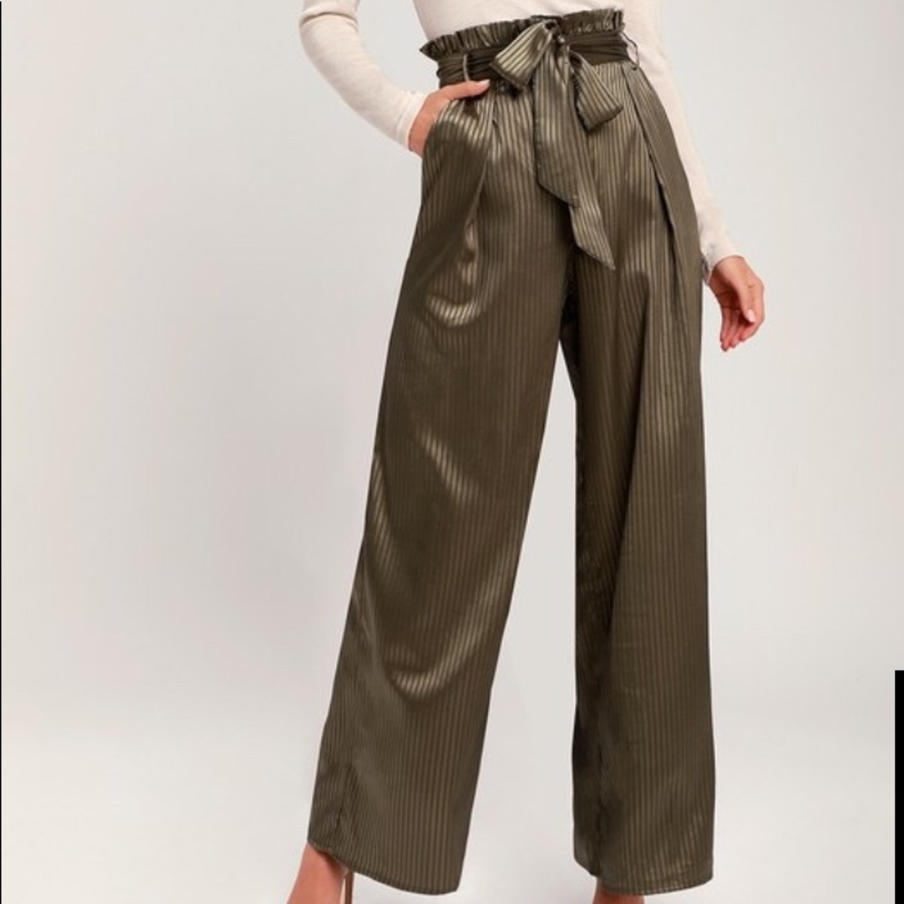COPY - Olive Green Satin Jaquard Wide Leg Pants